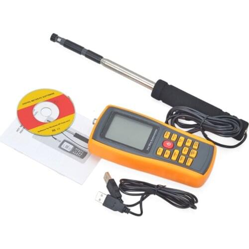 Wind Speed Flow Tester LCD Screen Digital Portable Hot Wire Anemometer 0~30m/s Air Temperature Meter 0~45 Celsius