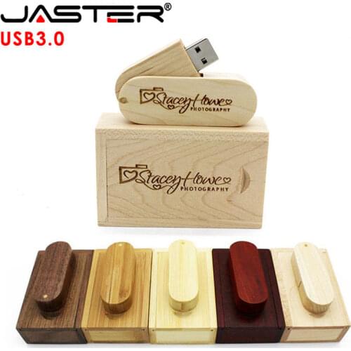 JASTER USB 3.0 Free Custom Logo Rotatable Wooden Flash Drive 4GB 8GB 16G 32GB 64GB 128GB Memory Stick Photography Wedding Gift