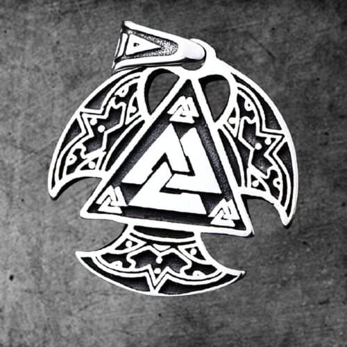 Stainless Steel Vikings-Valknut Collier Pendent Valknuts Triple Axe Double Face Viking-Scandinaves Nordic Pendentif
