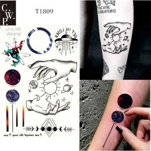 T1809 1 Piece Space Travel Temporary Tattoo with Line, Planet, Celestial Body,Spaceship,Moon, Sun Pattern body paint Tattoos