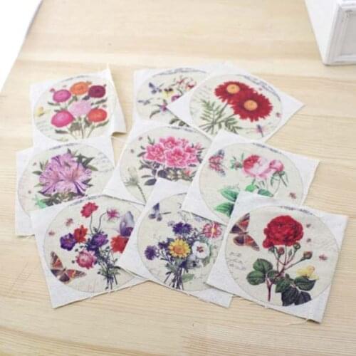 Zakka Linen 9PCS 10cm*10cm Beautiful Flowers Printed Linen Fabric Hand Dyed Zakka floral printed cotton Linen DIY sewing fabrics