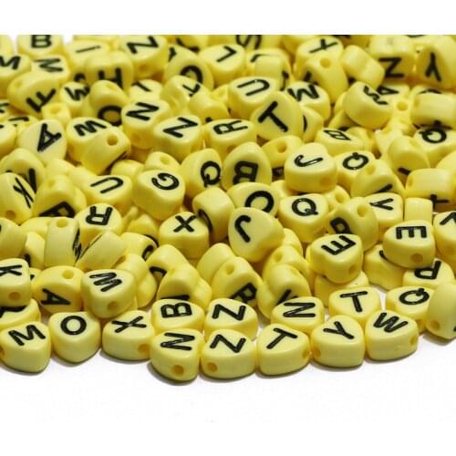 Yellow Mixed Letters Acrylic Beads 7mm Heart-Shaped Alphabet Spacer Beads For Jewelry Making Diy Necklace Bracelet Accessories