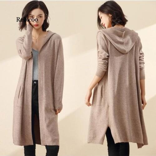 Long Cardigan Women Sweater Winter New Casual Autumn Long Sleeve Knitted Kimono Cardigan With A Hood Female Big Coat Jacket