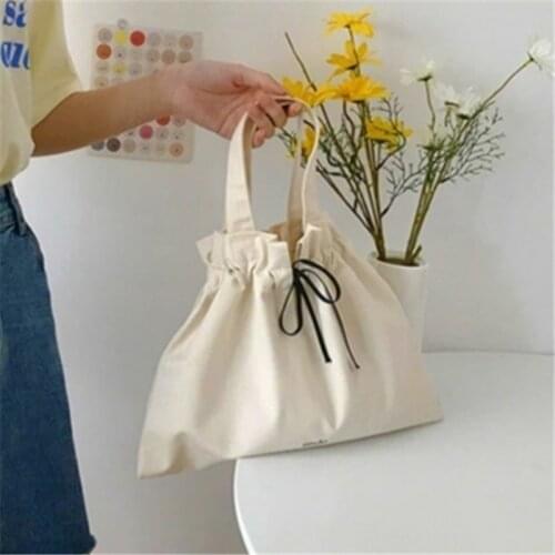 Women Clutch Bag Beige Canvas DIY Summer Spring High-capacity Tote Shopping Traveling Preppy Style Ins Fashion Casual