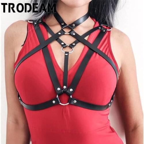 TRODEAM Leather Harness Bondage Bdsm Lingerie Goth Chest Harness Belts For Women Waistband Bra Cage Sexy Suspenders Harajuku Top