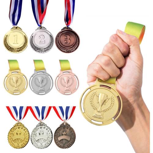 Gold Silver Bronze Award Medal Winner Reward Encourage Badge Competitions Prizes Outdoor Kids Games Toy with Ribbon School Party