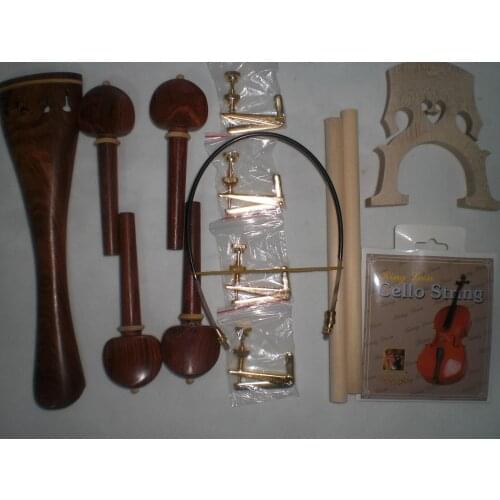 1 Set Cello Parts 4/4 or 1 Set Cello Fitting with Bridge String Sound Post Cello Gut and Gold Color Cello Tuner 4/4