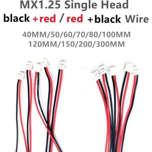 1pcs/LOT JST 1.25 Connector Wire Cable 2pin Electronic Wire Single End Length 28AWG 40MM~100/120/150/200/300MM DIY Line 28AWG