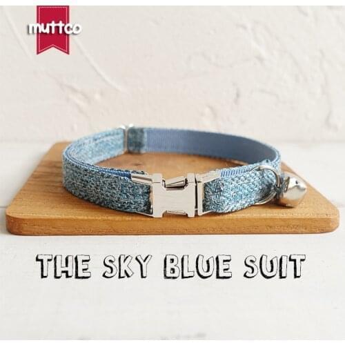 10pcs/lot MUTTCO Adjustable pet collar for cat training comfortable kitten necklace THE SKY BLUE SUIT handmade 2 sizes UCC071