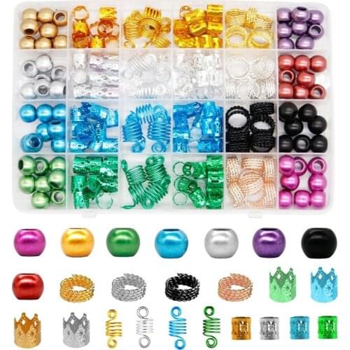 216 Pieces Colorful Aluminum Metal Dreadlocks Beads DIY Hair Cuffs Braiding Spring Coil Accessories with Pastic Beads 094B