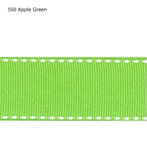 3/8" inch (9mm) White stitch Apple Green ribbon