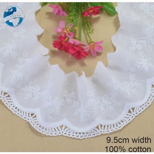 9.5cm Wide 100% Cotton Embroidery White Lace Sewing Ribbon Trim Wedding Decoration DIY Dolls Colthes Dress Accessories #4213