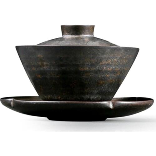 Retro Tea Tureen Hand Made Rust glaze Gaiwan Chinese Kung Fu Tea Set Tea Ceremony Accessories Ceramic Drinkware