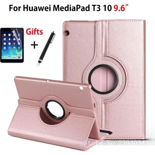Case For Huawei MediaPad T3 10 AGS-W09 AGS-L09 AGS-L03 9.6" Cover 360 Rotating Funda Tablet for Honor Play Pad 2 9.6 +Film+Pen