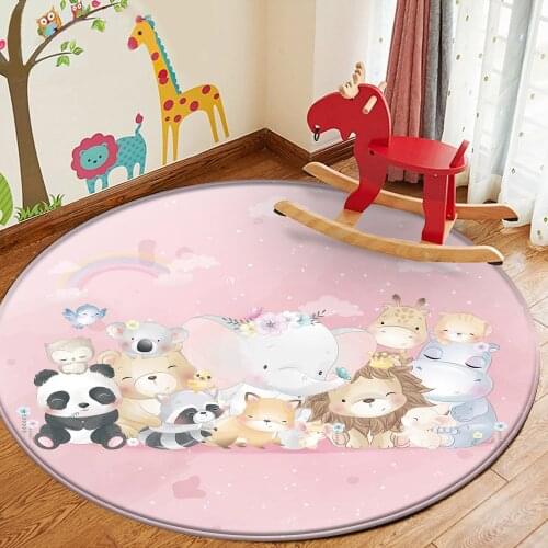 Baby Hand Print Round Carpet Baby Play Fashion Children Carpet Balloon Pink Car Animal Picture Non-Slip Children Flannel Carpet
