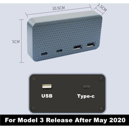 For Tesla Model 3 2020 Accessories Type C USB Splitter Hub Phone Charge Extender
