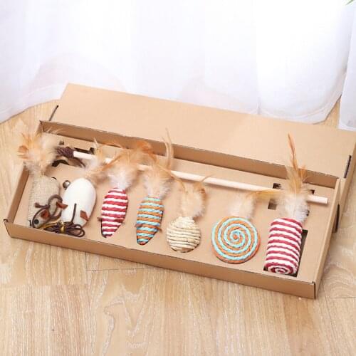 8PCS Legendog Cat Teaser Mouse Anti-biting Kitten Wand Cat Interactive Feather Toy with Refills Training Toys Funny Favor Toy