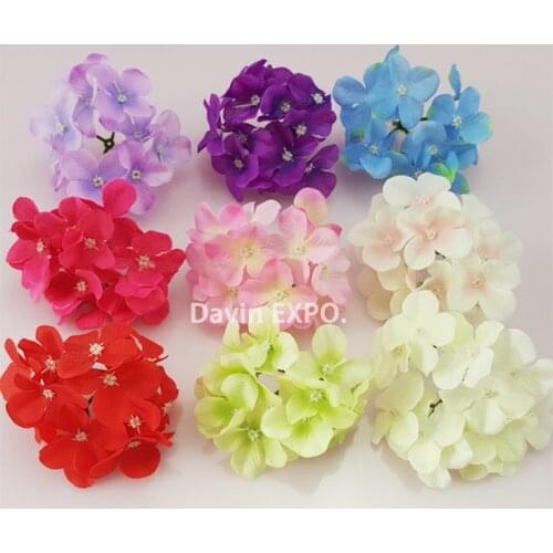 10pcs Flower Artificial 12cm Silk Hydrangea Fake Flowers Wedding Home Kitchen Ramadan Decoration Accessories DIY decor Wreath