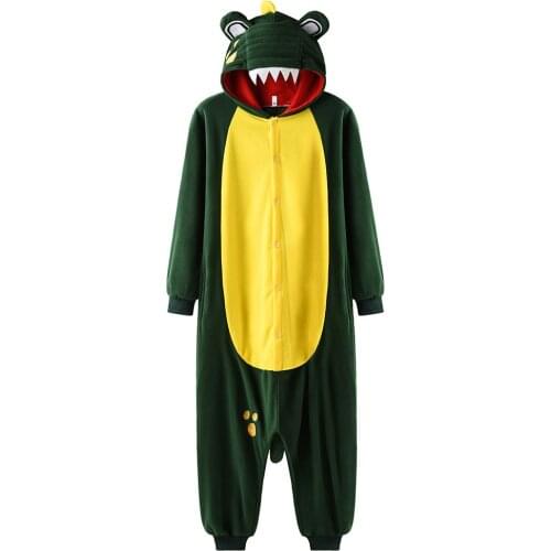 Crocodile Onesie Animal Kigurumis Women Men Winter Overalls Button Pajama Adult Polar Fleece Warm Suit