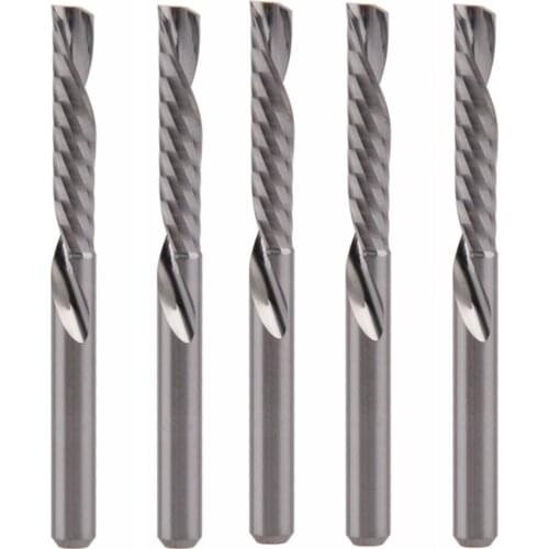 5pc 3.175X17mm Down Cut Cutters,Left-handed 1 Flute End Mill Carbide Cutting Tools Bits on Clean Machining Acrylic/Woodworking