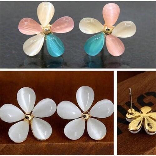 Korean FashionOpal Five Petal Flower Stud Earrings for Women Statement Ear Jewelry Gifts