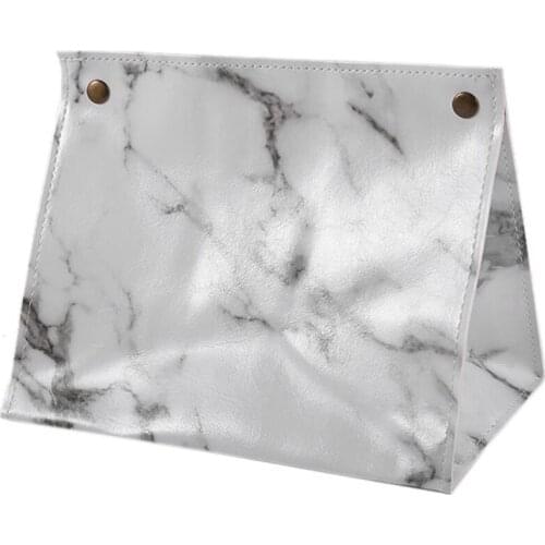 Marble Pattern Tissue Box Pu Leather Home Car Napkin Paper Container Paper Towel Napkin Case Pouch Home Decor—White