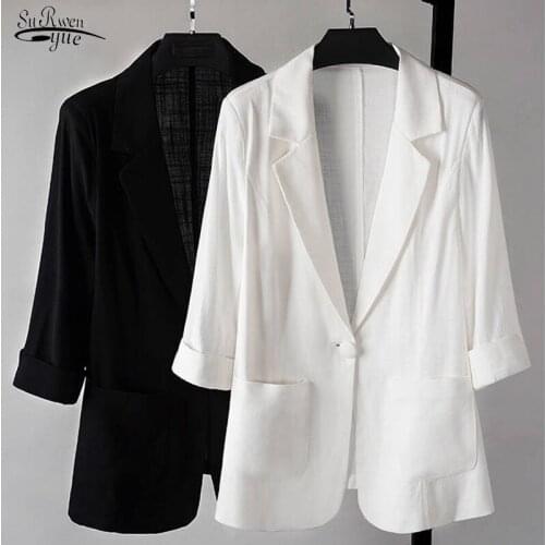 Summer 2021 Pocket Fashion Coats Women Black Suit Coat Autumn Korean Slim Long Sleeve Coats Elegant Casual Solid Suit Tops 17170