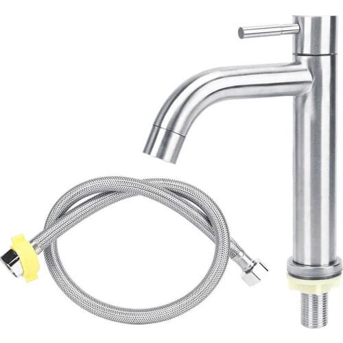 Brushed Surface Basin Water Faucet Bathroom Single Cold Water Tap Stainless Steel