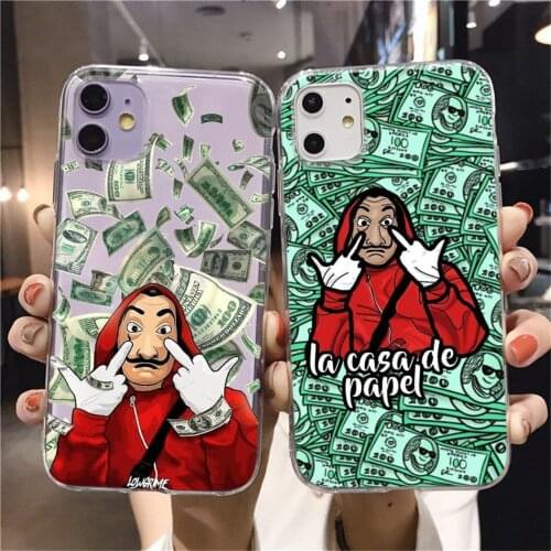 Cute La Casa De Papel Clear Silicone Soft Phone Case For iPhone 11 12Pro Mini MAX 7 6 8Plus X XR SE Cover Art Cartoon Money Heis