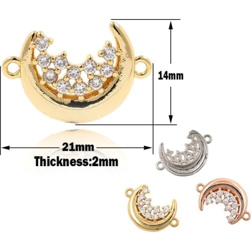 Moon Pendant Gold-Plated Brass Zircon Star Charm DIY Jewelry Bracelet Earring Accessories