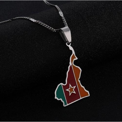 Stainless Steel Trendy Enamel Cameroon Map Flag Pendant Necklaces Cameroun Country Maps Chain Jewelry
