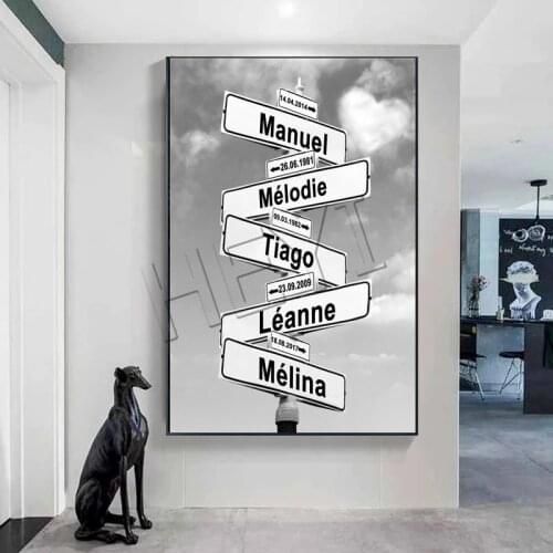Personalized Intersection Street Sign with 2-6 Names/Dates Heart Cloud Canvas Painting Wall Art Custom Gift Family Street Sign