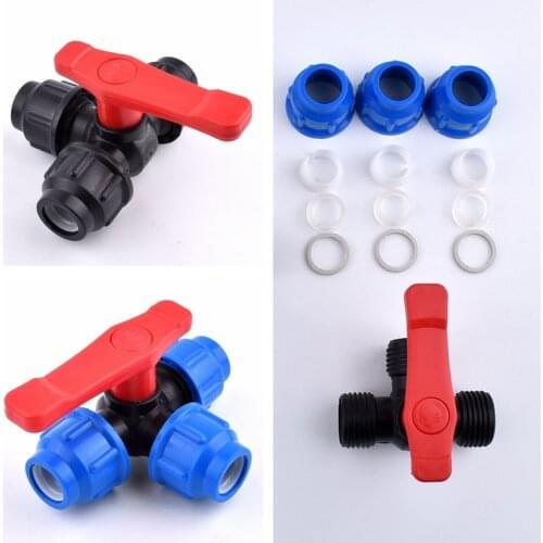 1Pc 20/25/32/40/50/63mm Pvc Ball Valves Plastic Water Pipe Quick Valve PE Tube 3-Way Fast Connectors Irrigation Accessories