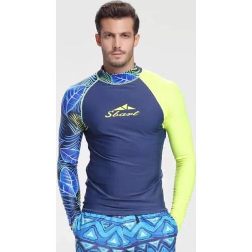 SBART mens rash guard shirt Mens Long Sleeved T-Shirt Swimwear Wakeboard Floatsuit Tops UV Swimming RashGuard