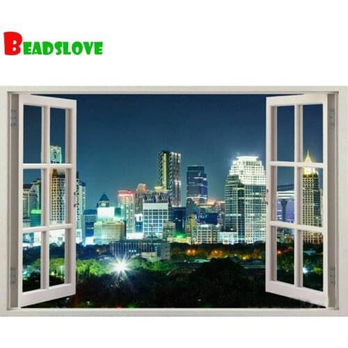 Diy diamond painting City view outside the window landscape picture rhinestones embroidery full square round diamond mosaic kit