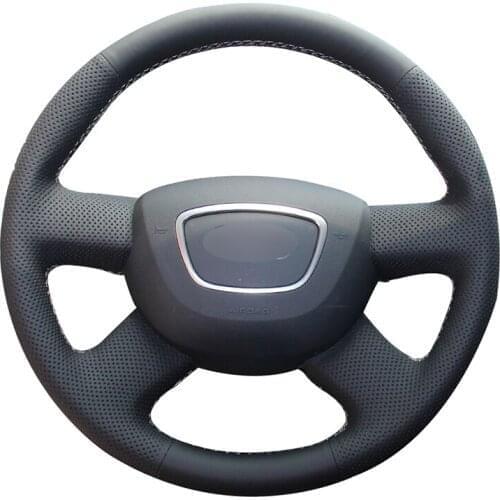 Hand-stitched Black Artificial Leather Car Steering Wheel Cover for Audi A3 (8P) Sportback A4 (B8) A4 (B7) A6 (C6) 2004 2005