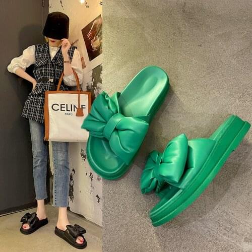 Sweet Bowknot Thick-Soled Ladies Slippers Summer New Fashion Outer Wear Beach Slippers