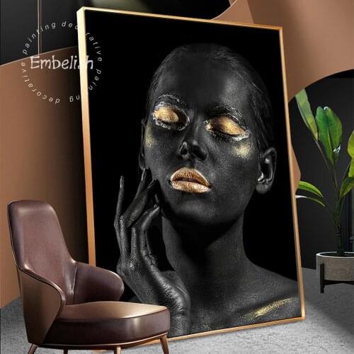 Embelish 1 Pieces Nude African Black Woman Sexy Wall Art Pictures With Golden Skin Home Decor Posters HD Canvas Painting Artwork