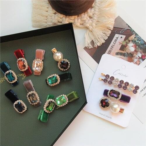 2020 New Retro Velvet Square Hair clip Rhinestone Duckbill Clip Hairgrip Hair Accessories for Women Girls Party Wedding