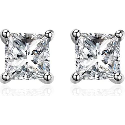 MAIKALE Simple Square Cubic Zirconia Stud Earrings for Women Gold Colorful 4 Claws CZ Small Earrings Korean Earrings Gift