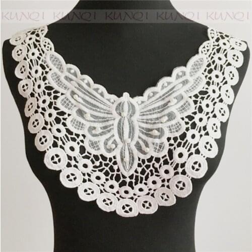 1Pcs Embroidered Luxurious With Pearl White Lace Neckline Collar Applique Motif Patches Scrapbooking Sewing NC10