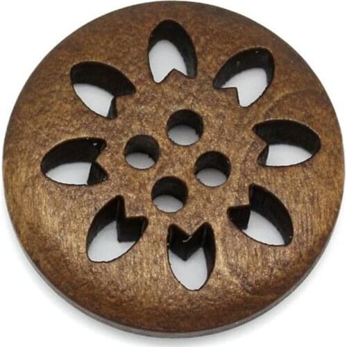 10pcs Wooden Buttons Hollow Flower Round 25mm Buttons Bead 7NK104