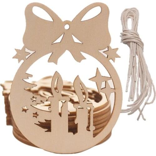10pcs Christmas Ornaments Wooden Christmas Tree Hanging Tags Pendant Holiday Embellishments Crafts Decor Gifts for Xmas