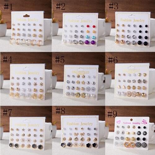12 Pairs/set Round Studs Earrings Set for Women Boho Cards Jewelry on Ear Ball Stud Earrings Gifts Kit Bijouteria Brincos Bijoux