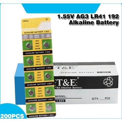 200PCS Button Battery 1.55V AG3 392A L736 LR41 392 384 SR41SW CX41 192 AG 3 G3 LR736 SR41 Alkaline Button Cell Coin Batteries