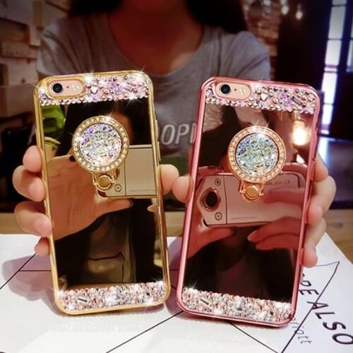3D Diamond Soft TPU Crystal Rhinestone Glitter Mirror Phone Case For iphone12 11 Pro Max 8 7 Plus With Ring Holder Stand Mirror