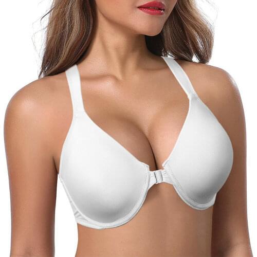 Vgplay Front Closure White Women Bra Thin Padded Push Up Underwire Underwear Cotton Adjusted-straps Bras For Women