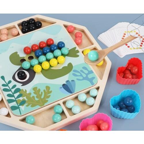 Wood Beads Game Board Montessori Fine Motor Toys Matching Game Boy Girl