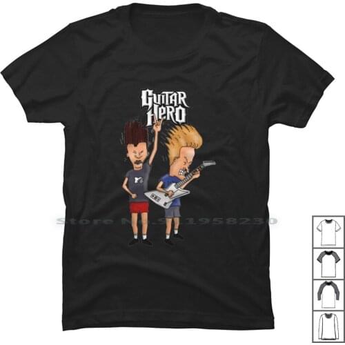 Beavis And Butthead Playing Guitar Hero T Shirt 100% Cotton Illustration Popular Playing Guitar Trend Ying Thea Play Hero Head