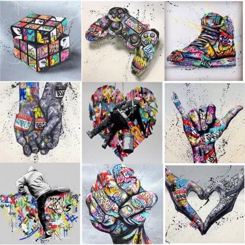 Gamepad Street Abstract Cube and Hands Pose Graffiti Art Canvas Painting Posters and Prints Wall Art Pictures Home Decor